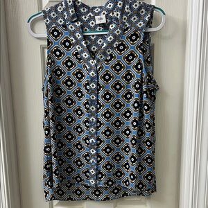 CAbi Women's Sleeveless Top - Black, Blue, and Tan Geometric